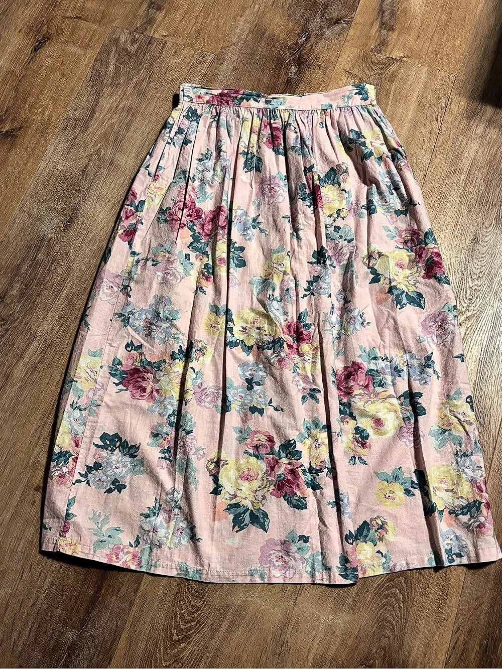 Vintage Sweater Loft 100% Cotton Floral Midi Skirt Cottagecore Granny USA M